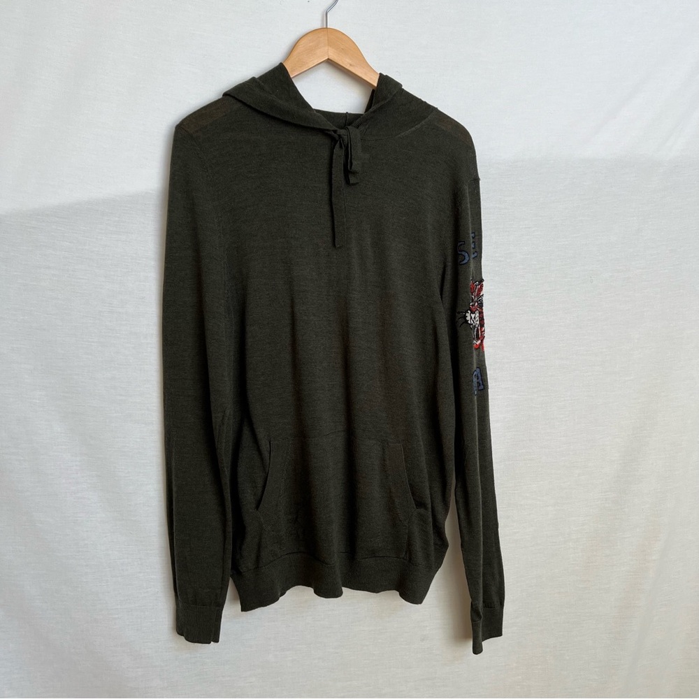 Zadig & Voltaire Dark Army Green Merino Wool Skull Paris XVI Knit Hoodie Sweater